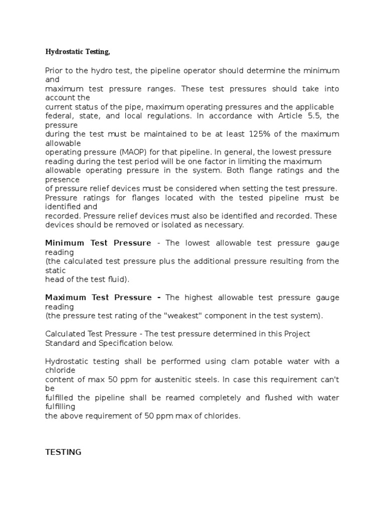 Hydrostatic Testing Guidelines and Standards | PDF | Technology ...