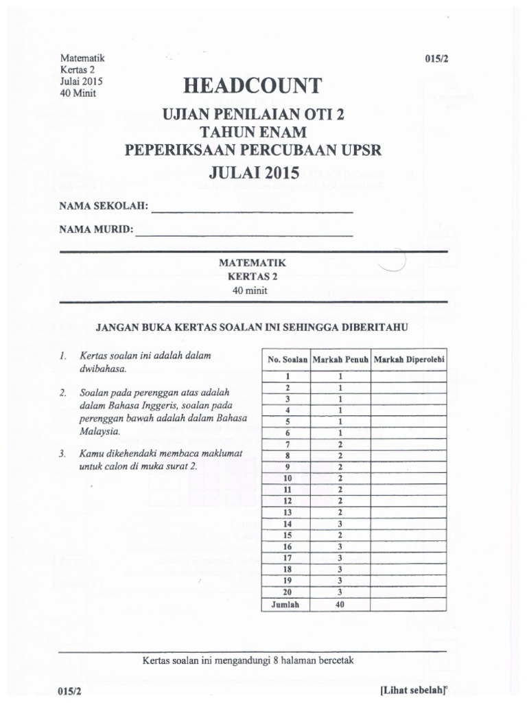 Soalan Percubaan Upsr 2019 Selangor - Selangor k