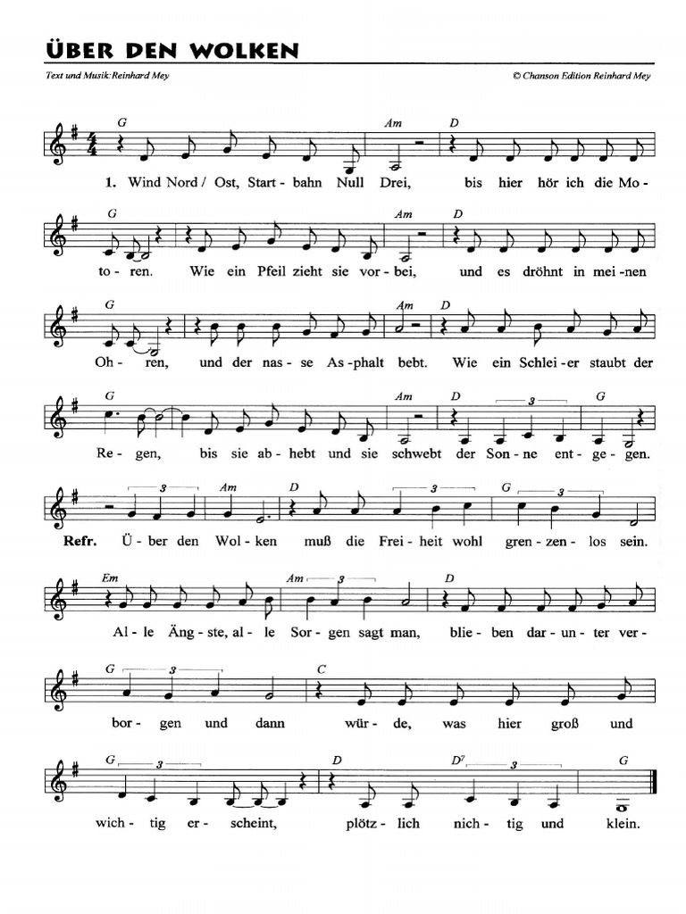 Über Den Wolken/ Reinhard Mey PDF