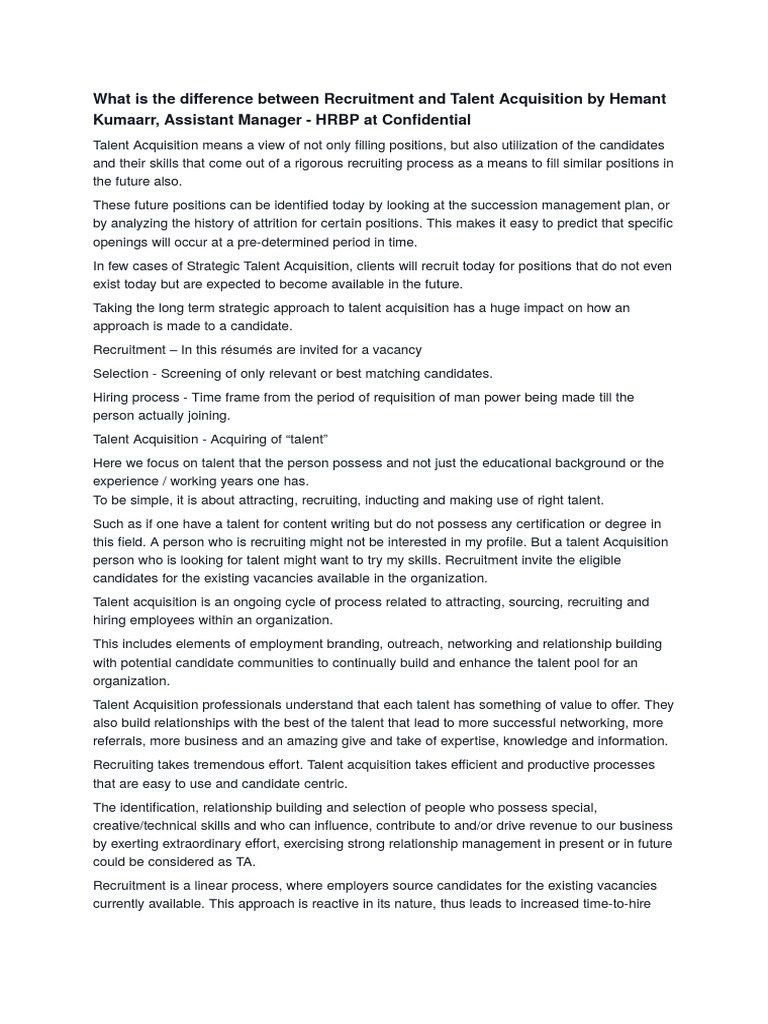 Recruitment vs. Talent Acquisition Explained | PDF | Recruitment ...