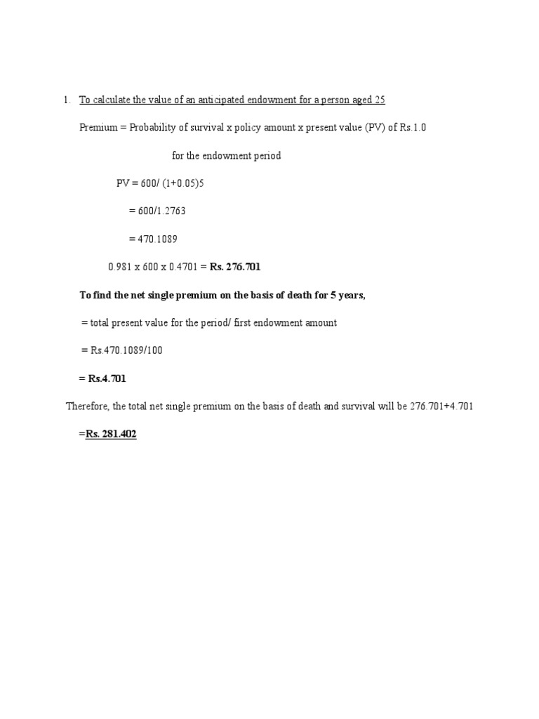 To Find The Net Single Premium On The Basis of Death For 5 Years | PDF
