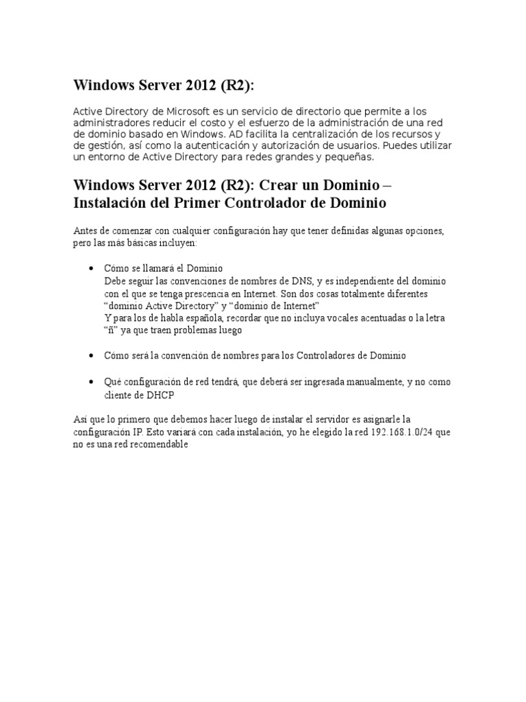 Windows Server 2012 | PDF | Directorio Activo | sistema de nombres de ...