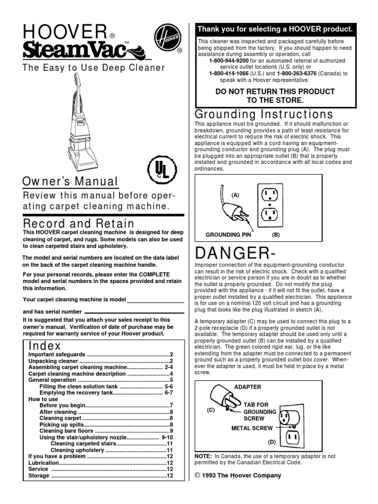Hoover Steamvac Owners Manual Vacuum Cleaner Housekeeping