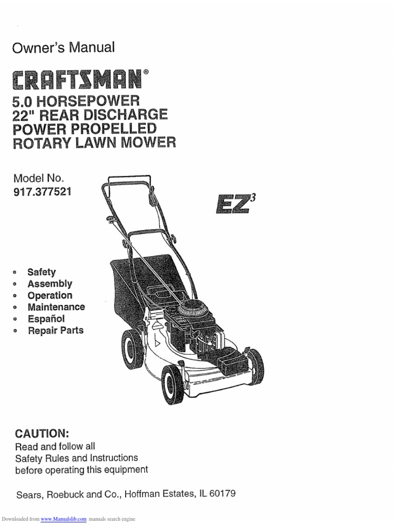 Craftsman 5.0 HP Lawnmower Owners Manual PDF Lawn Mower Lawn