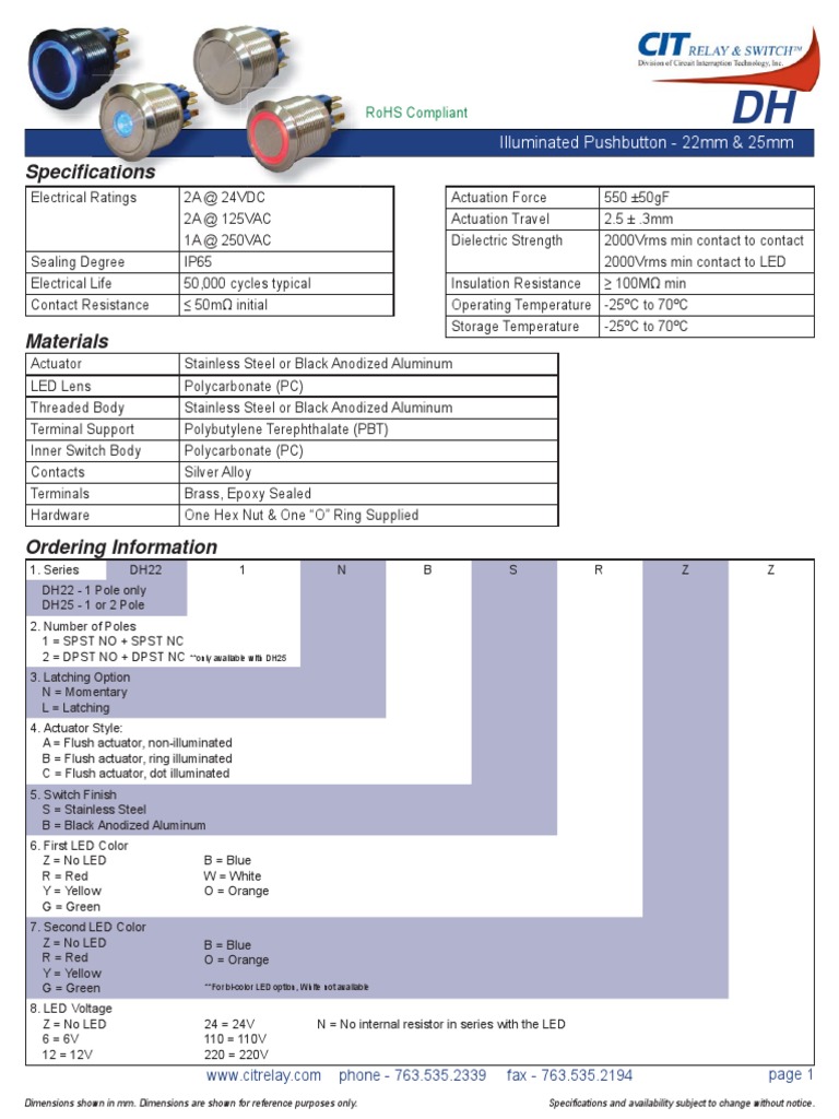Specifi Cations Ations I: Illuminated Pushbutton - 22mm & 25mm | PDF ...