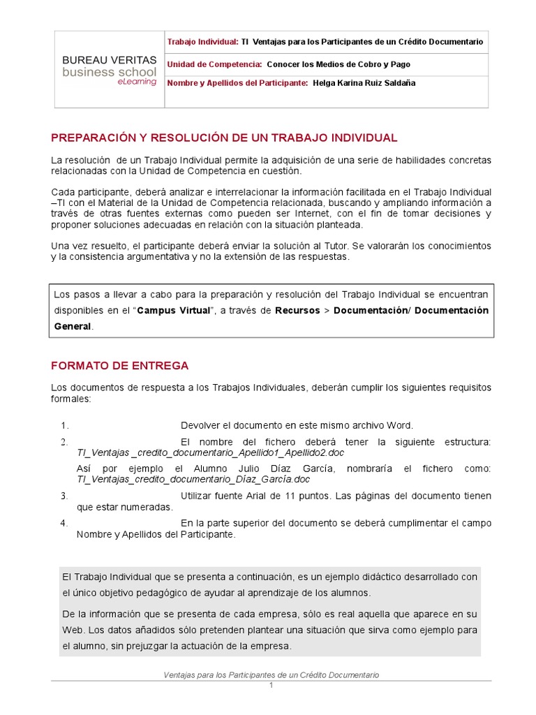 TI Ventajas Credito Documentario Ruiz Saldaña  Carta de 