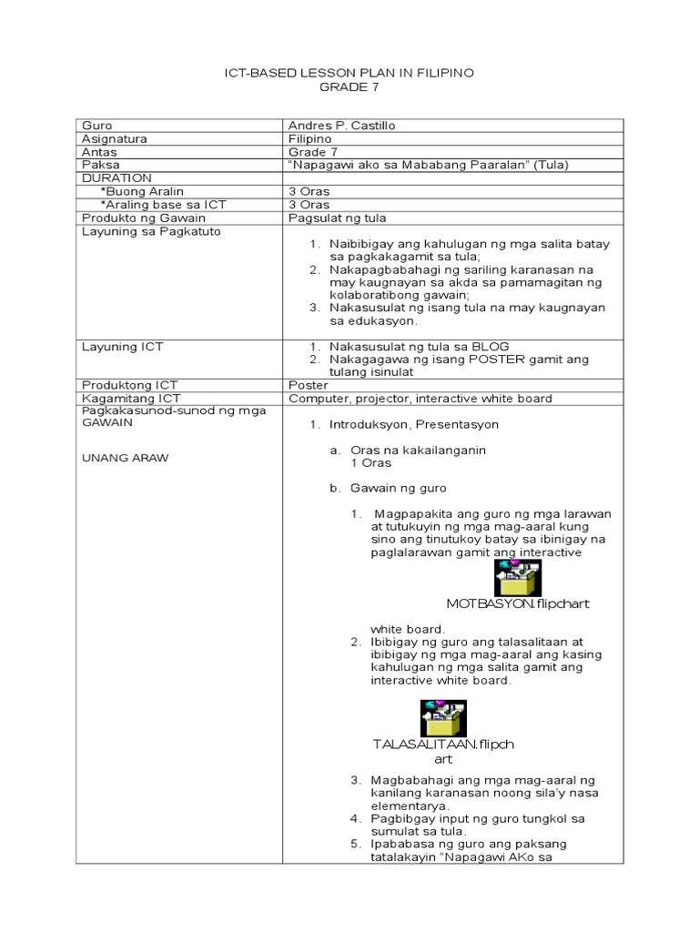 Lesson Plan in Filipino Grade 7 ICT Based | PDF