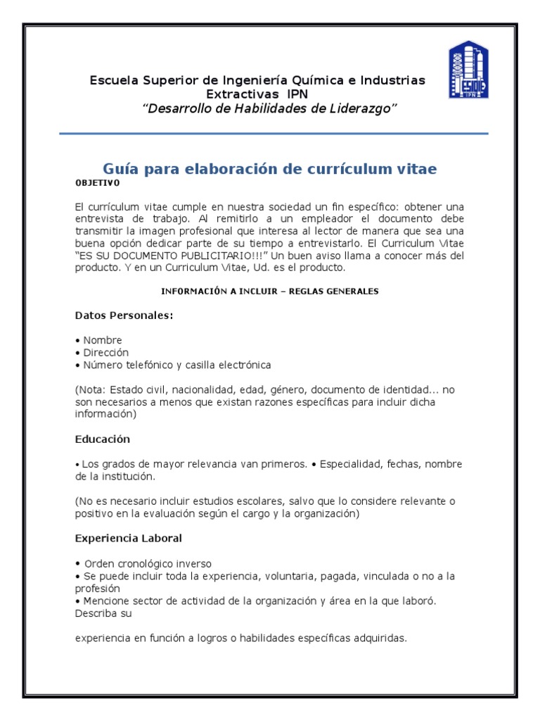 Ejemplos curriculum vitae en espanol picture