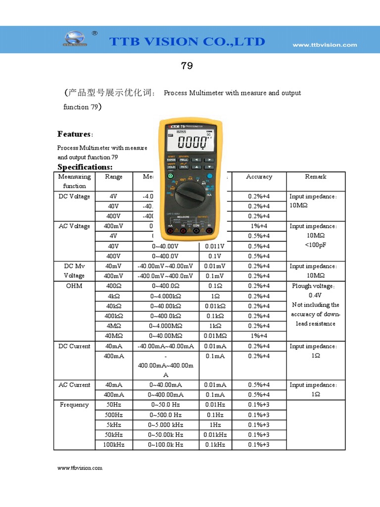 Process Multimeter 79 Specifications | PDF