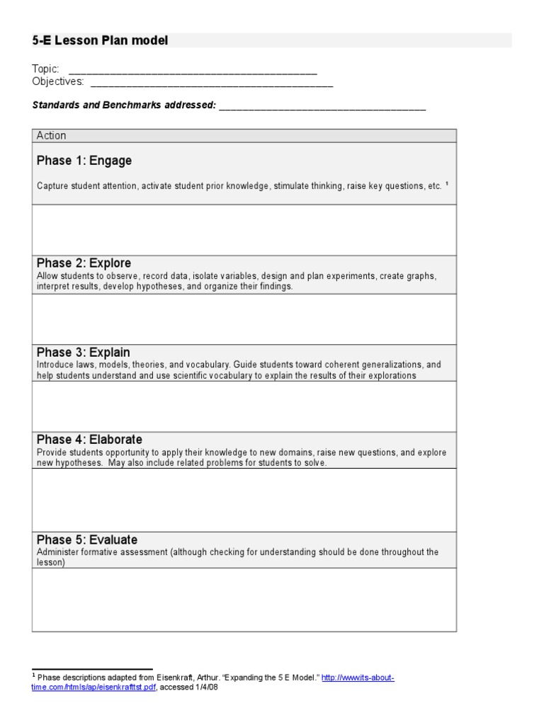 5-E Lesson Plan Model Overview | PDF