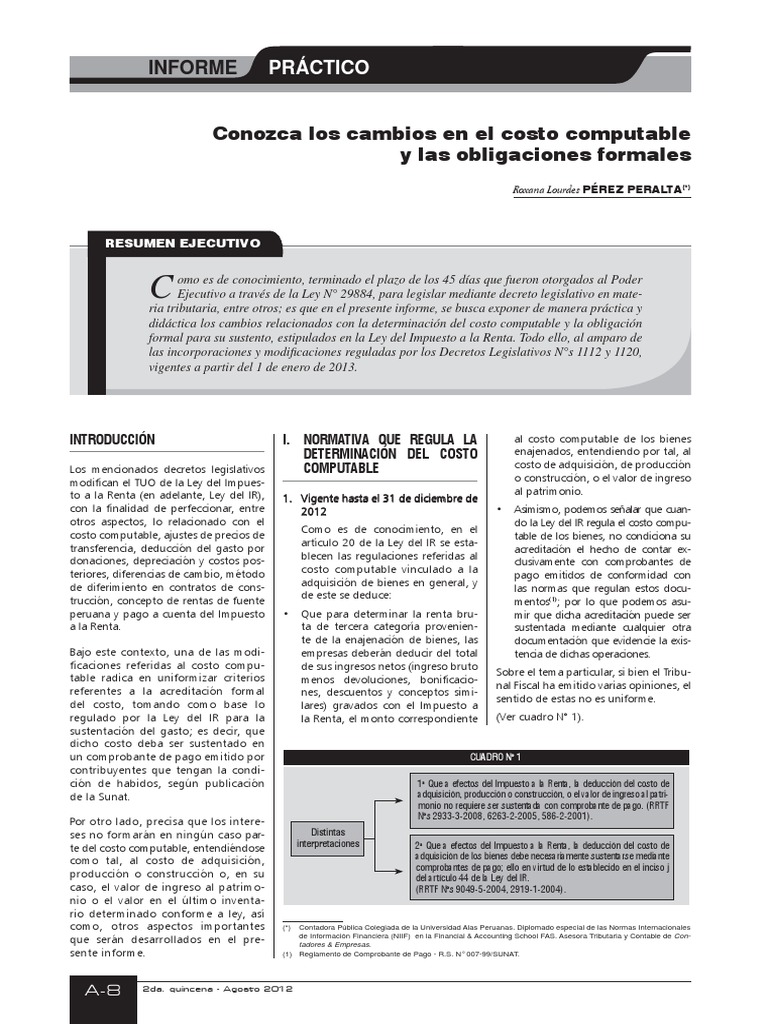 Costo Computable y Las Obligaciones Formales | PDF | Costo | Impuesto ...