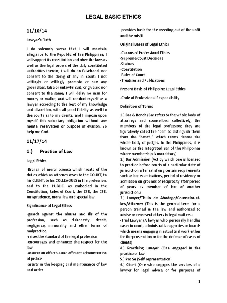Philippine Legal Ethics Guide | PDF | Bar Association | Law