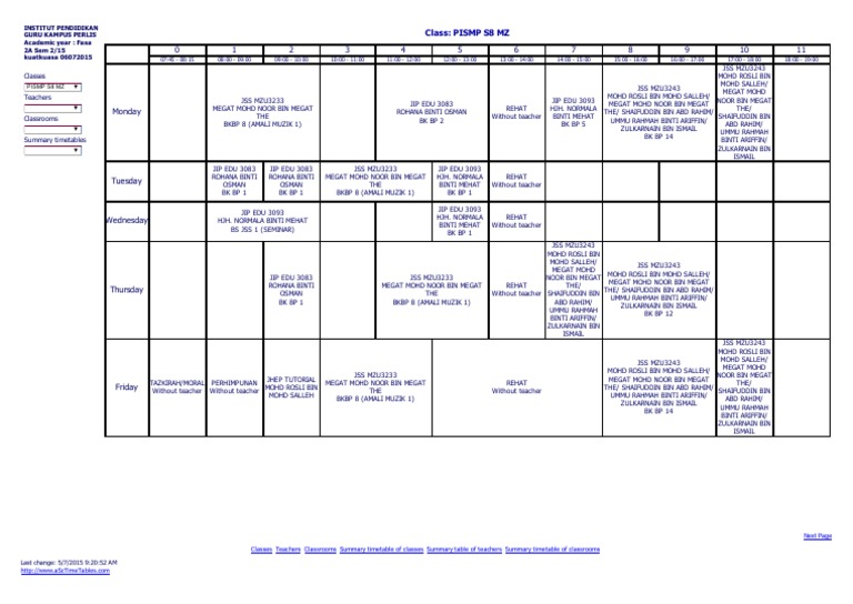 Fasa 2A Sem 2/15 Class Timetable | PDF