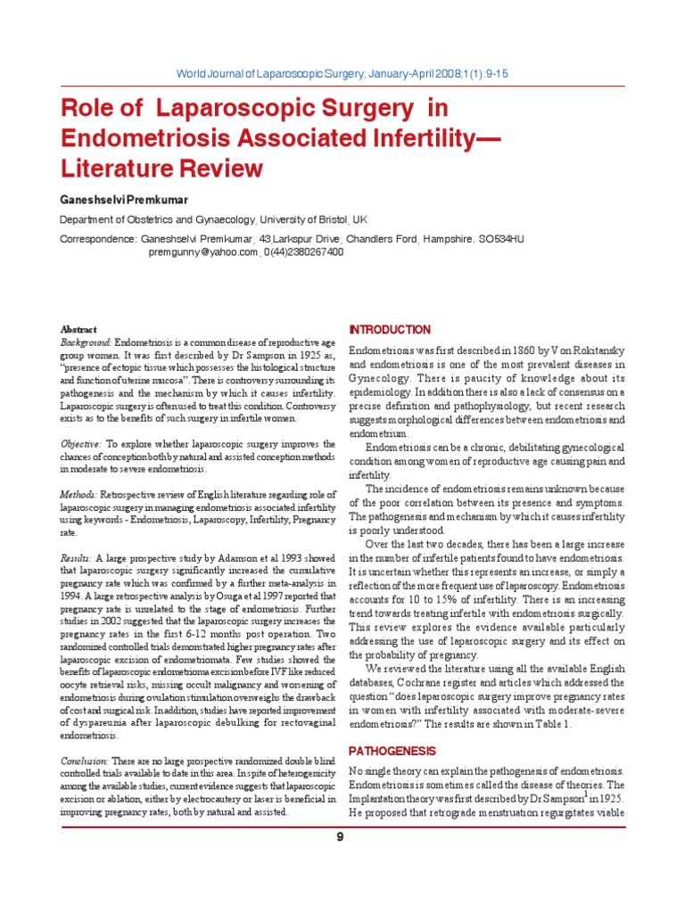 Laparoscopic Surgery for Endometriosis Infertility | PDF | In Vitro ...