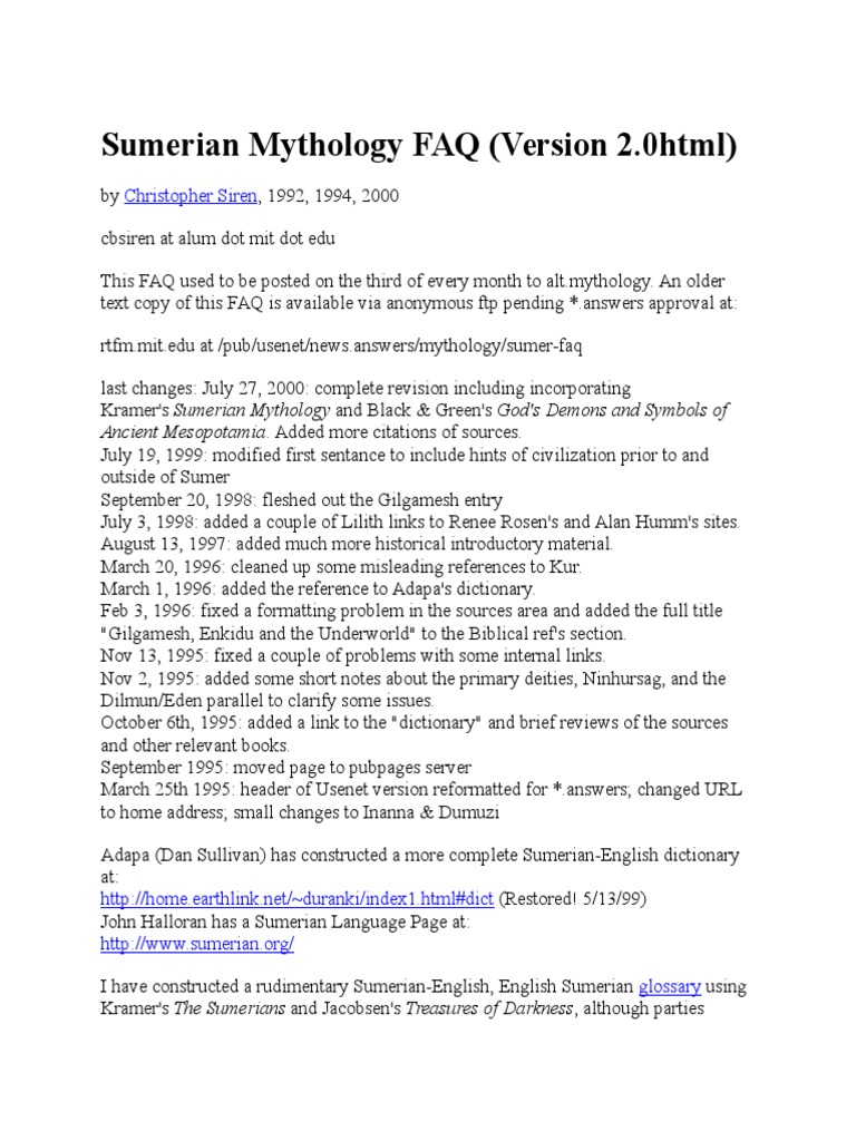Sumerian Mythology | PDF | History