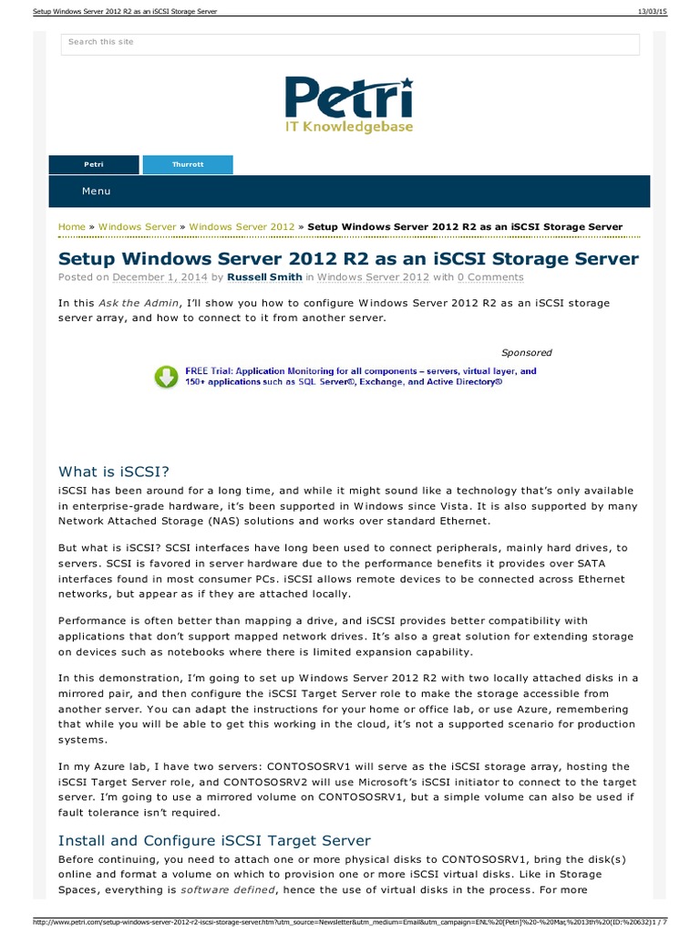 Setup Windows Server 2012 R2 As An iSCSI Storage Server PDF | PDF ...