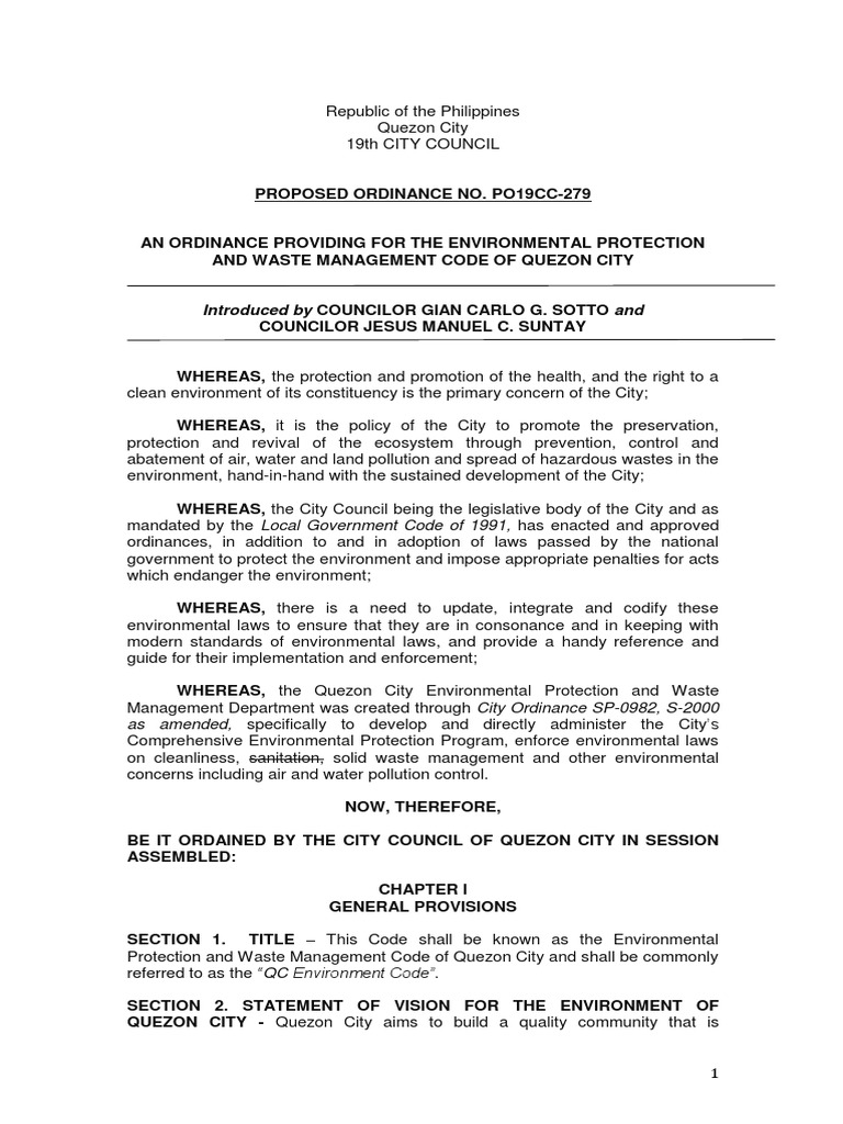 QC Environmental Protection Code | PDF | Waste Management | Municipal ...