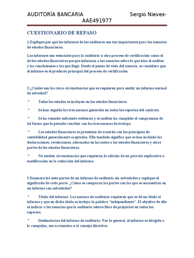 Cuestionario de Repaso Capitulo 2 | PDF | Auditoría financiera ...