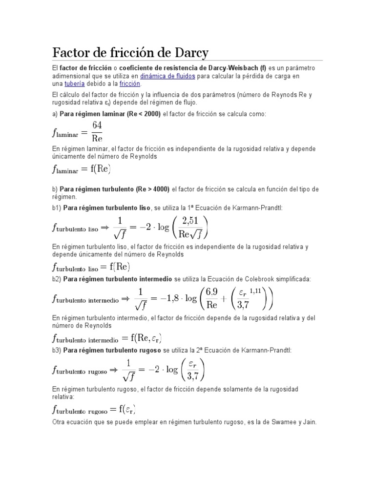 Cálculo del Factor de Fricción de Darcy | PDF | Ciencia y matemáticas