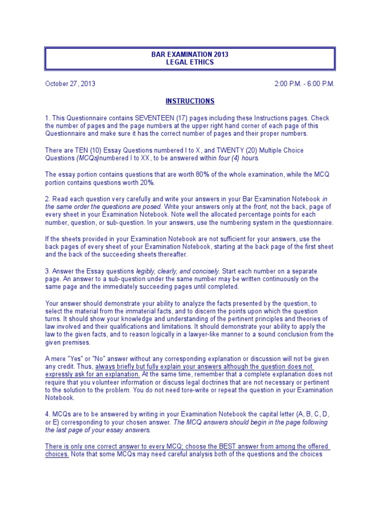 Bar Examination 2013 PDF Plea Test (Assessment)