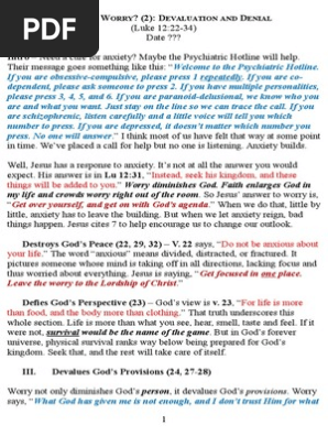 Luke 12 22 34 Why Not Worry 2devaluation And Denial