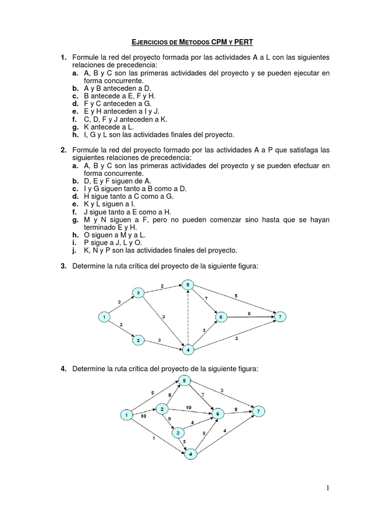 Ejercicios de Metodos CPM y PERT