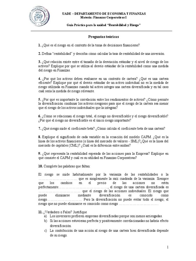 Guía de Rentabilidad y Riesgo en Finanzas | PDF | Compartir (Finanzas ...