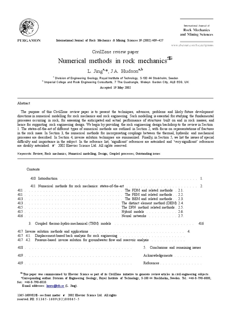 Advances in Numerical Methods for Rock Mechanics | PDF | Finite Element ...