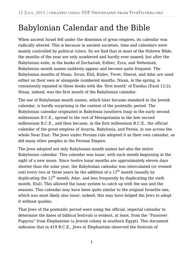 Babylonian Calendar and the Bible Babylon Calendar