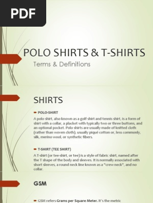 Polo Shirts & T-Shirts Terms & Definitions