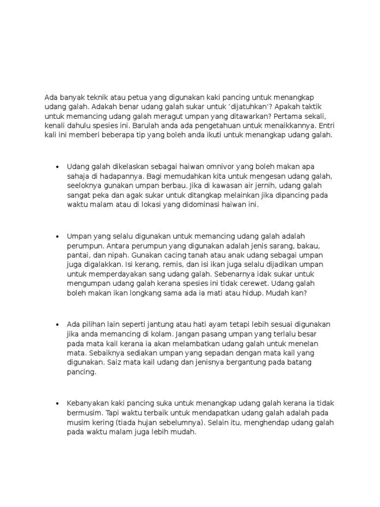 Teknik Atau Petua Yang Digunakan Kaki Pancing Untuk Menangkap Udang Galah Pdf