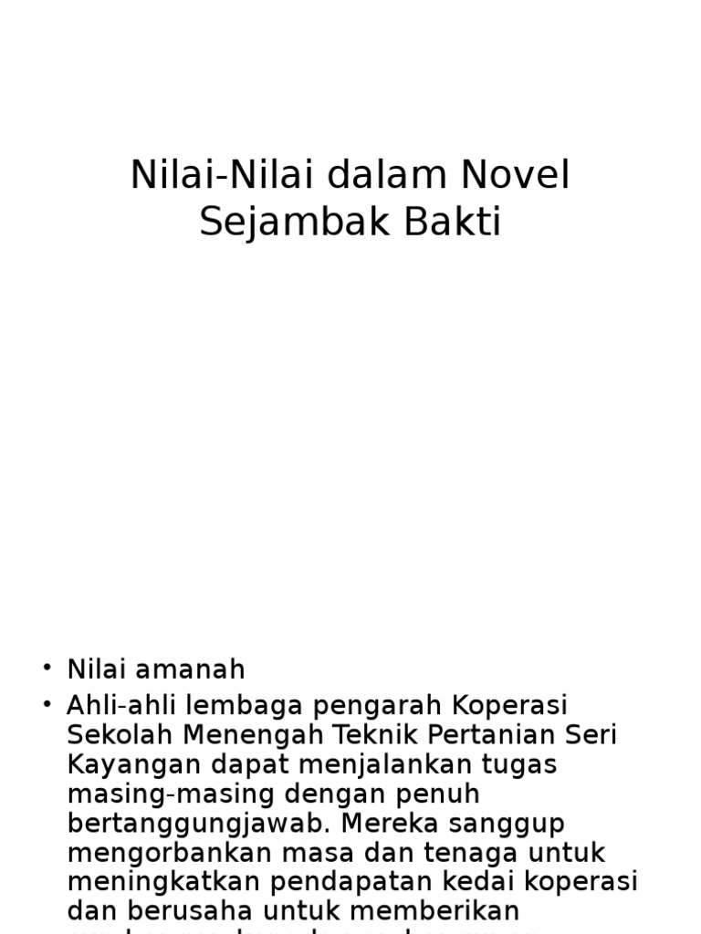 Nilai Nilai Dalam Novel Sejambak Bakti Pdf