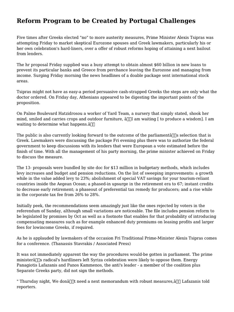 Reform Program To Be Created by Portugal Challenges | PDF | Greece ...