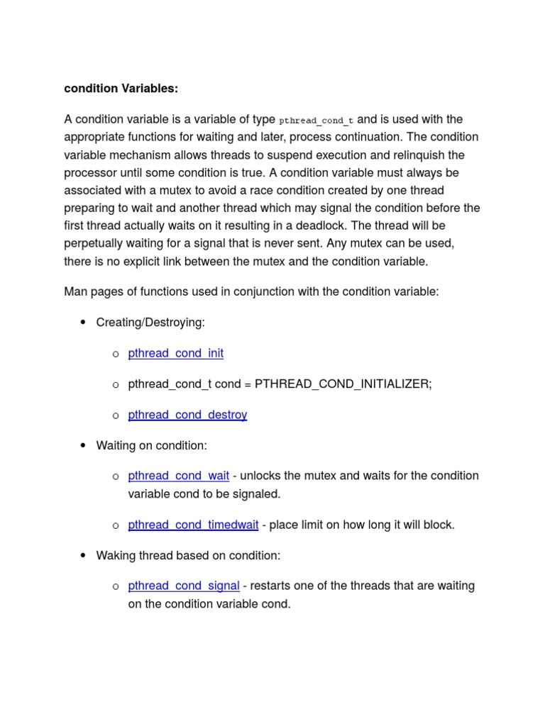 Condition Variables PDF Thread Operating System