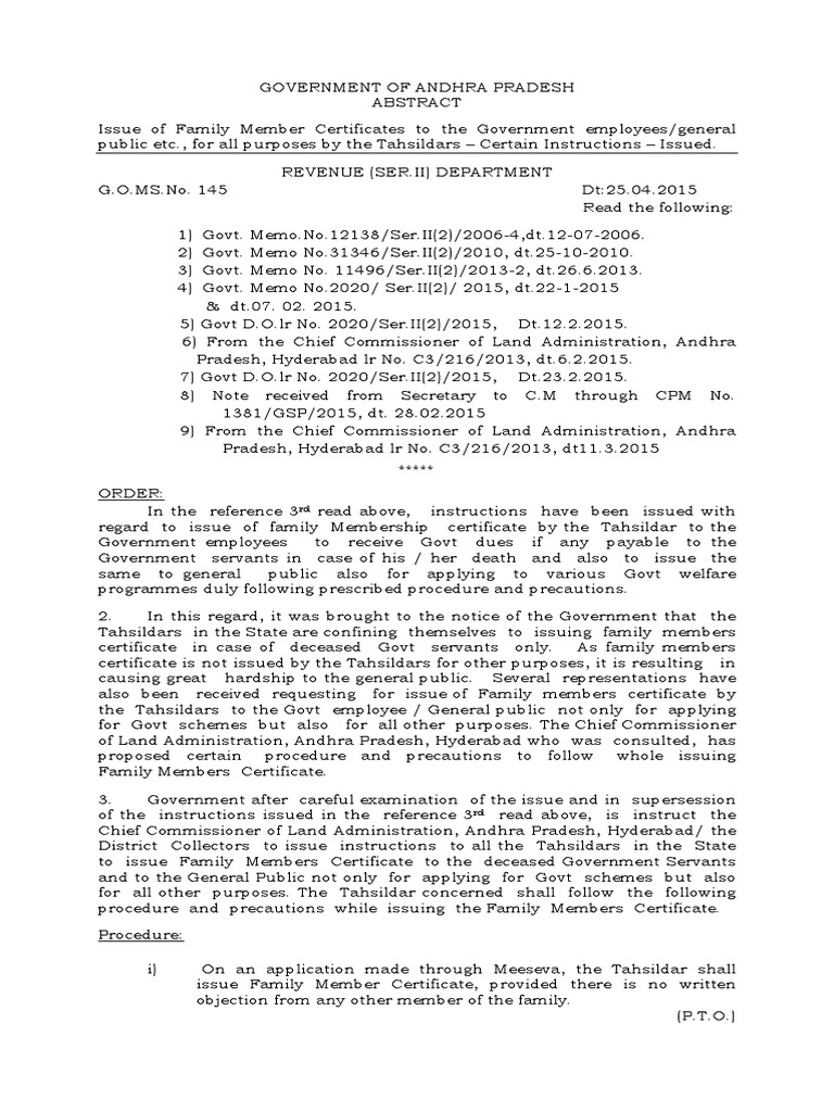 Family Member Certificate Guidelines AP | PDF | Official Documents | Virtue