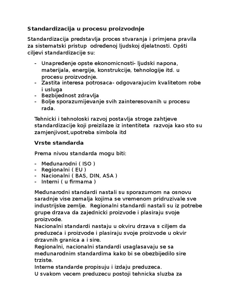 Standardizacija U Procesu Proizvodnje | PDF