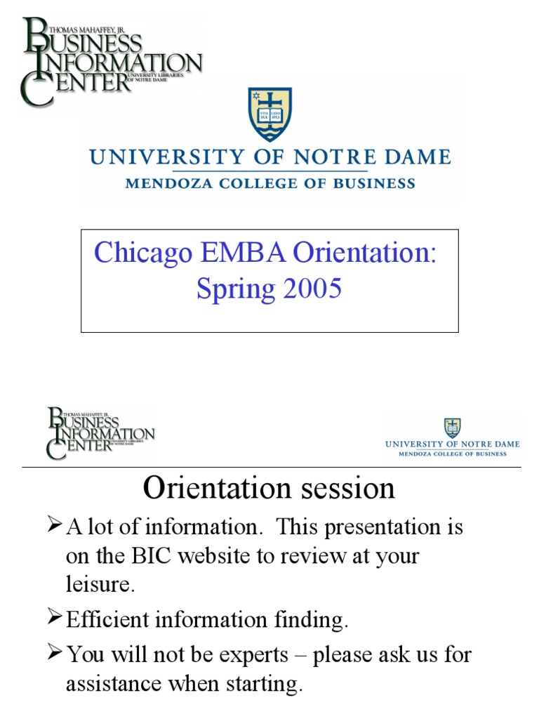 Chicago EMBA Orientation Overview 2005 | PDF