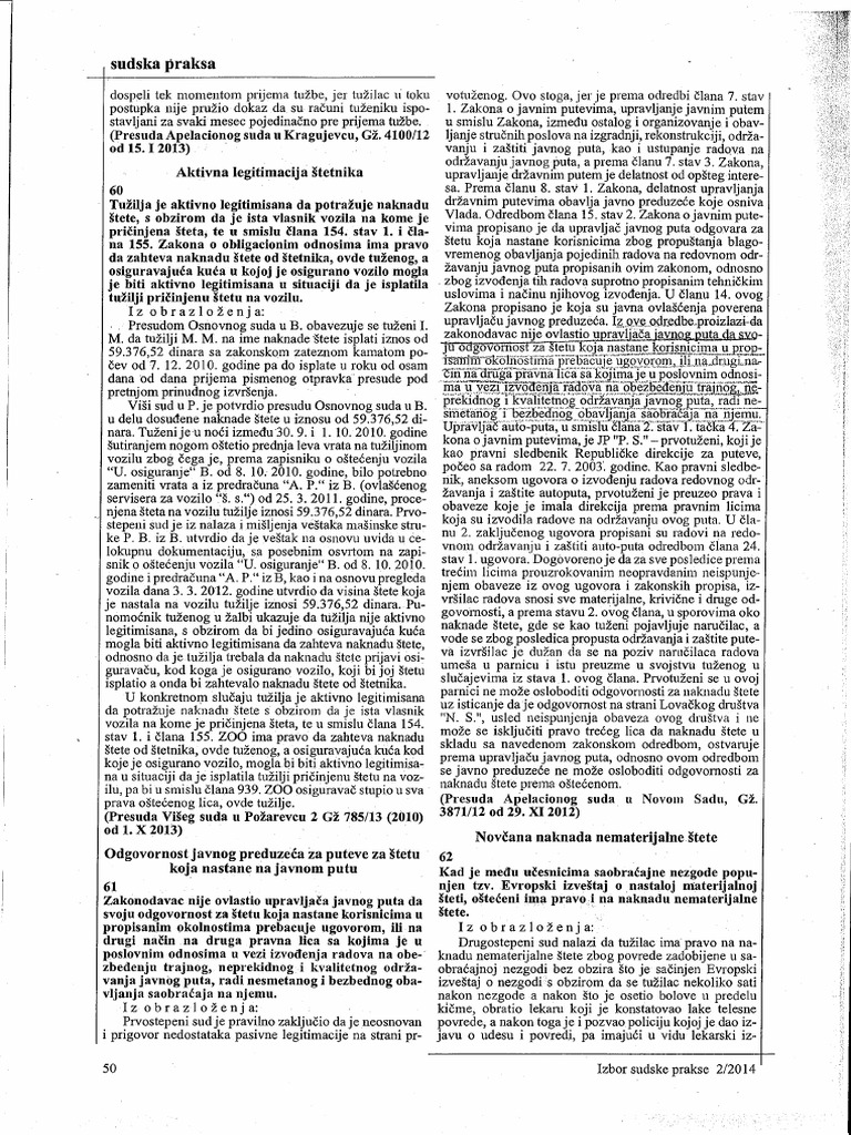 Sudska Praksa Za Održavanja Puteva | PDF