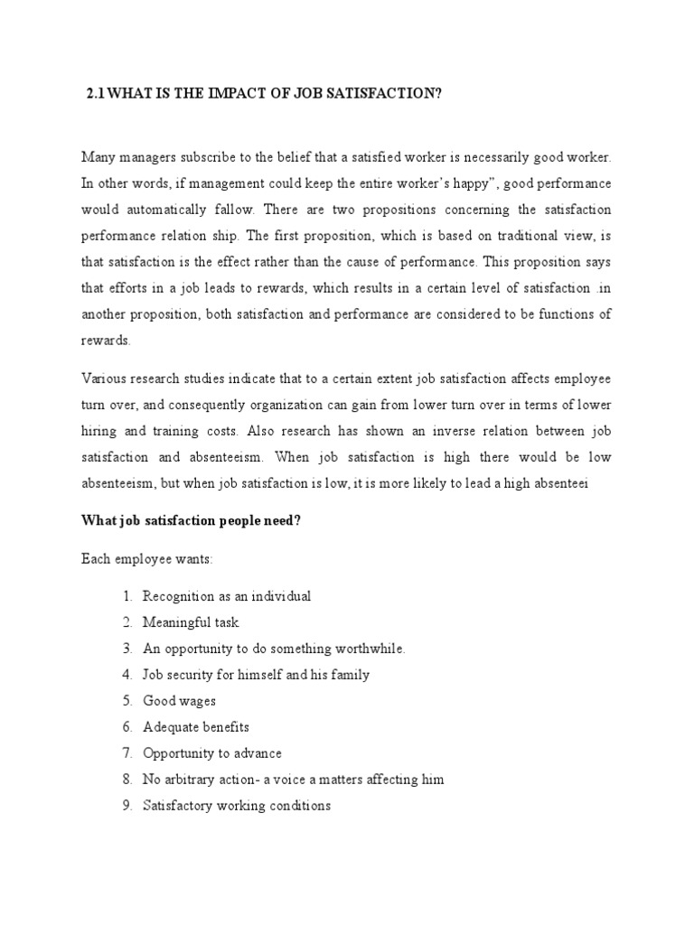 Impact of Job Satisfaction on Performance | PDF | Job Satisfaction ...