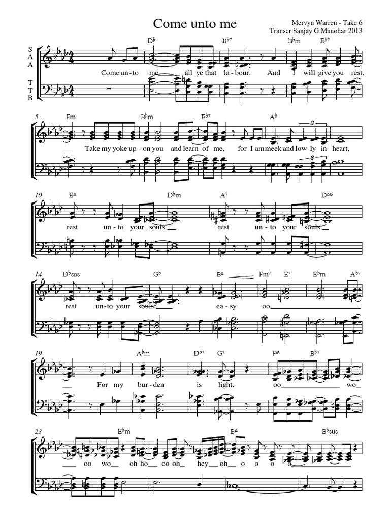 Take6 Come Unto Me Pdf Entertainment General