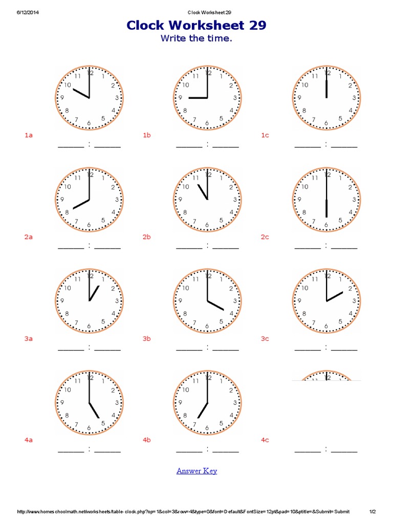 Clock Worksheet 29 | PDF