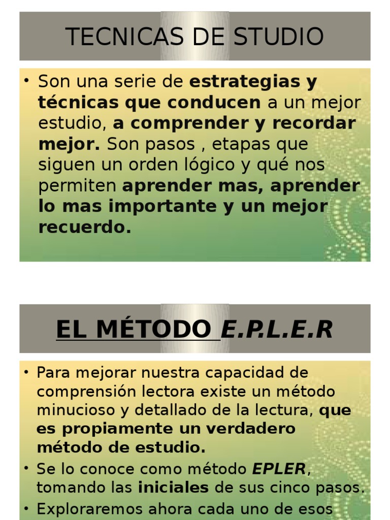 Técnicas de Estudio: Método EPLER | PDF | Lectura (proceso) | Science