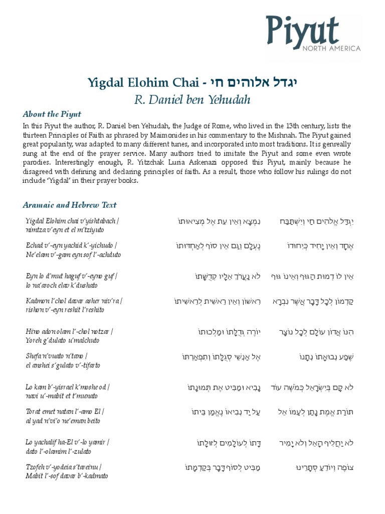 Yigdal Elohim Chai Resource Sheet Jewish Prayer Jewish Prayer And Ritual Texts