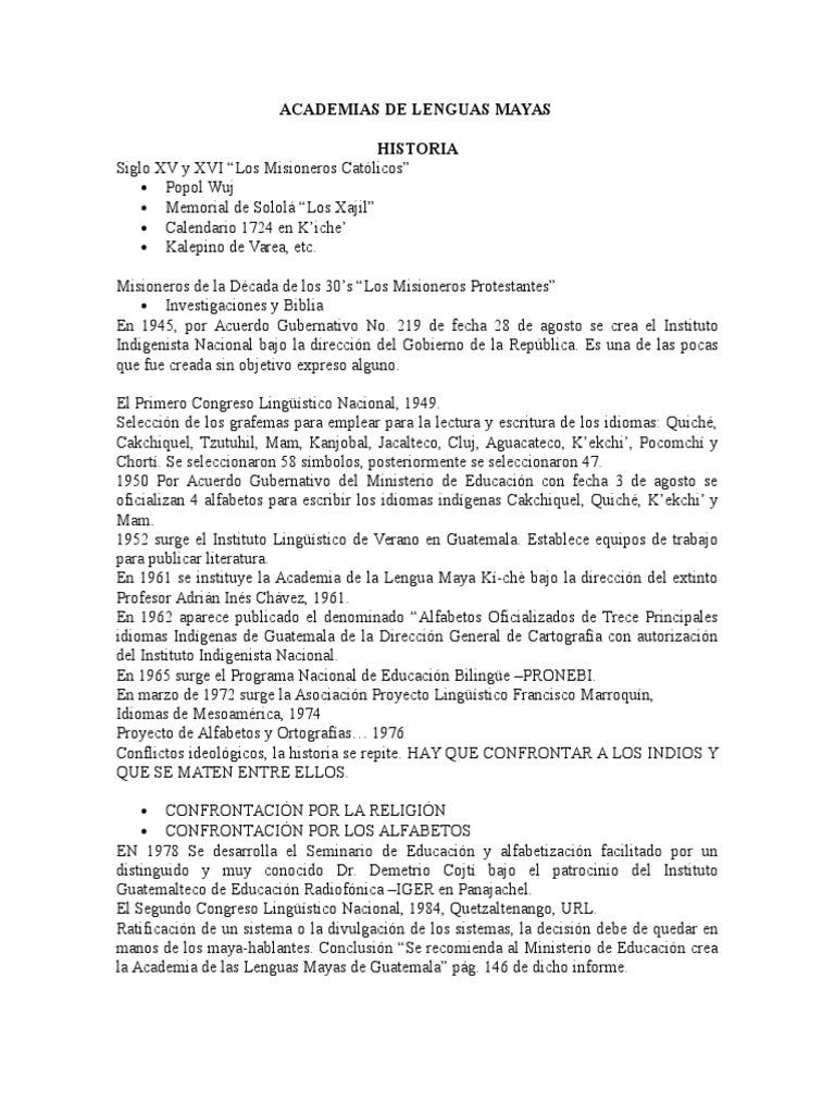 Academias de Lenguas Mayas PDF Guatemala Multilingüismo