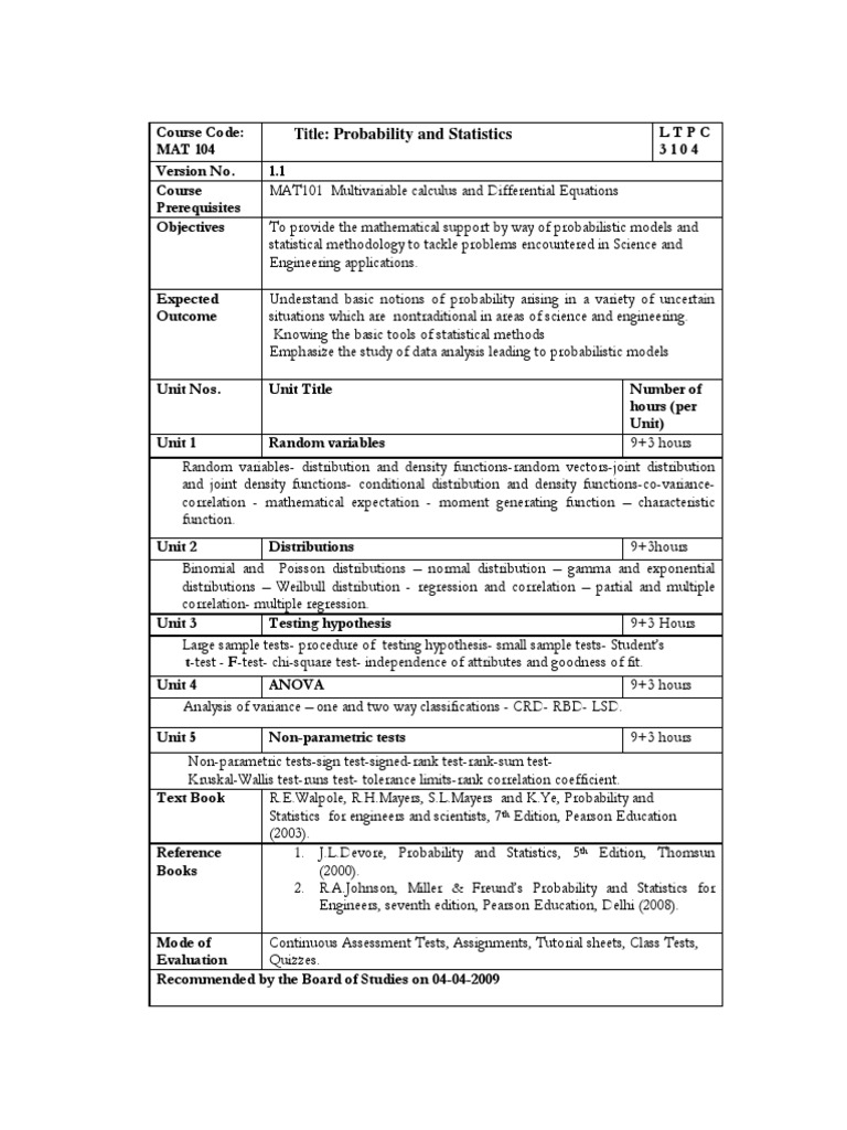 Probability and Statistics | PDF | Teaching Methods & Materials ...