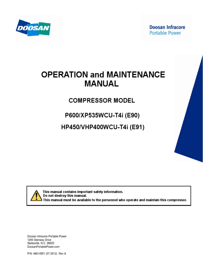 Doosan HP450 Operator Manual | Valve | Gas Compressor