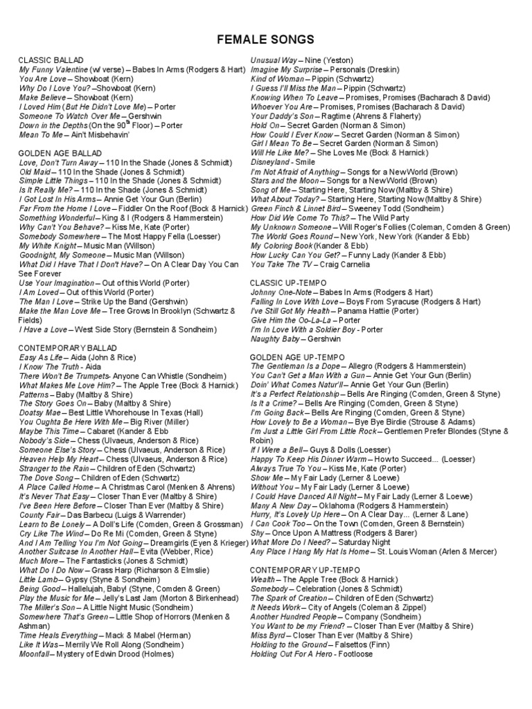 Audition Songs | PDF | Musical Theatre | Performing Arts