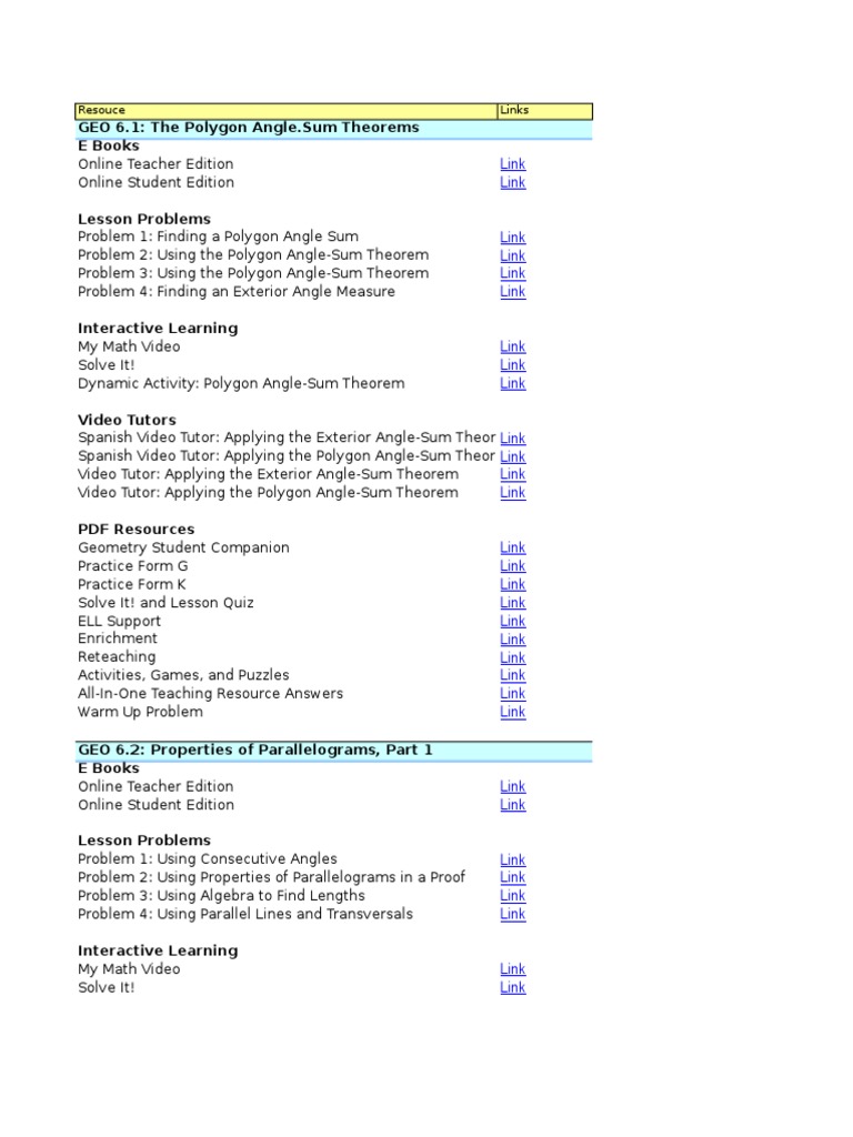 Pearson Geometry Chapter 6 Resources PDF Rectangle Euclidean Geometry