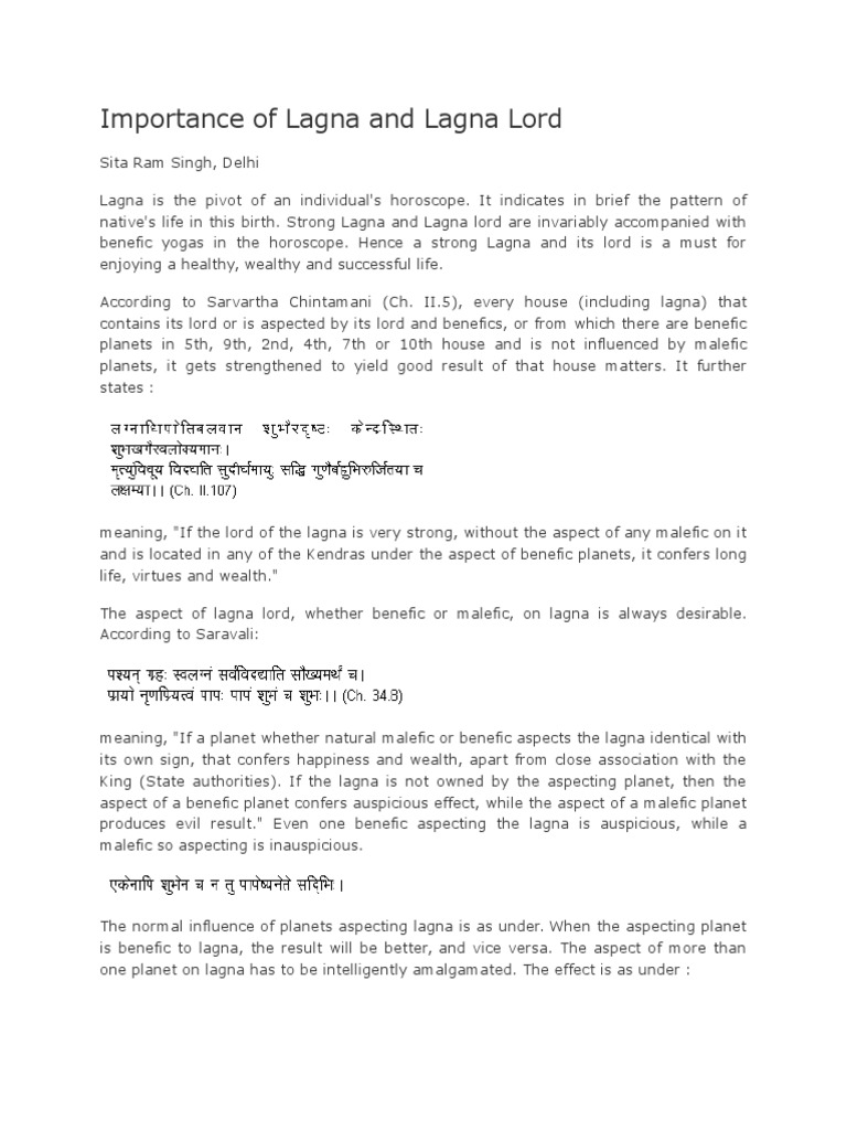 Significance of Lagna and Its Lord | PDF | Planets In Astrology | Occult