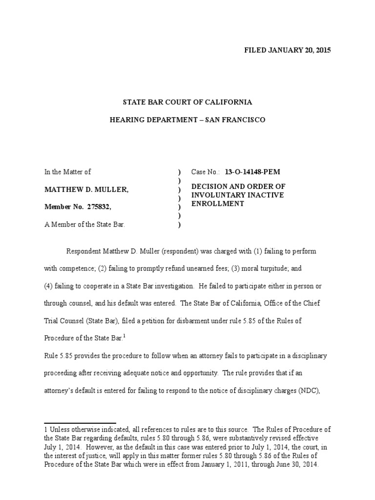 California Bar Document On Matthew Muller | PDF | Social Science | Law